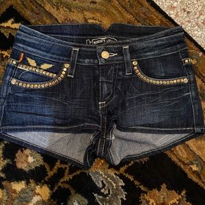 Low rise embellished Robins Jean shorts NWOT